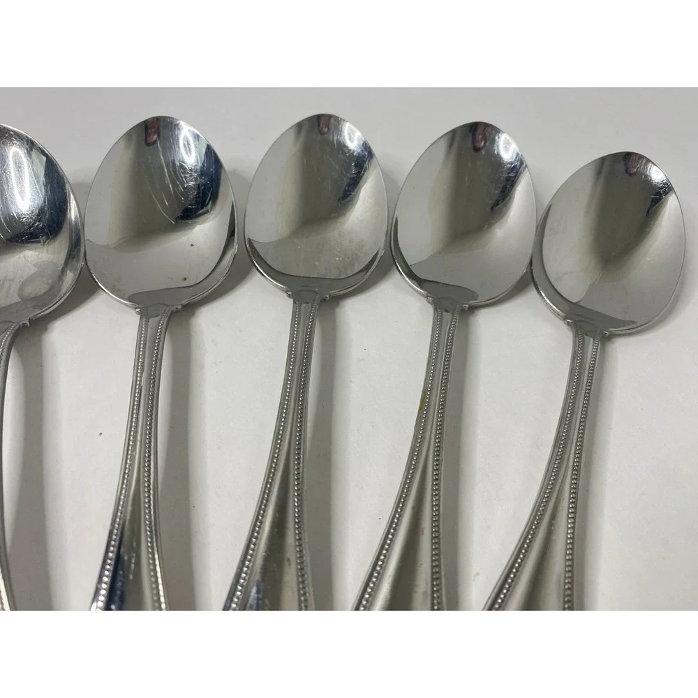 Lot of 8 Oneida Arbor-American Harmony Stainless Oval Soup Spoons 7 3/8